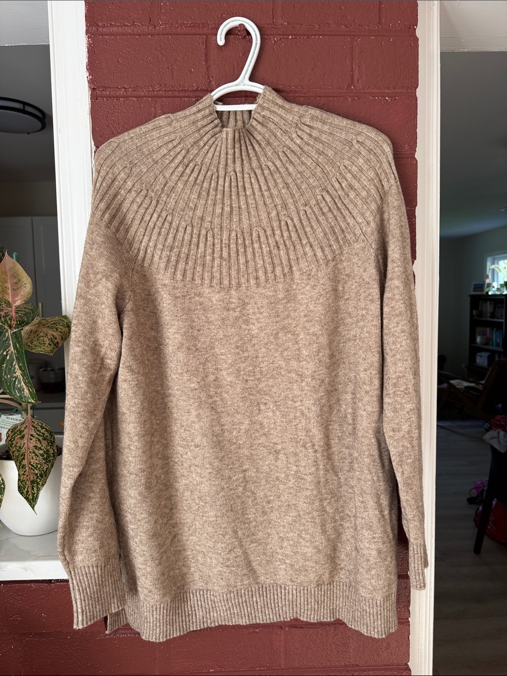 Anthropologie NWT Beige Ribbed Funnel Neck Long Sleeve Sweater Large